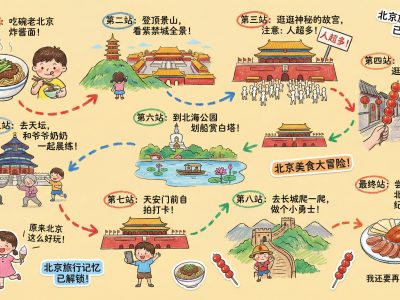 手绘风格的《{城市名}旅行手账插画