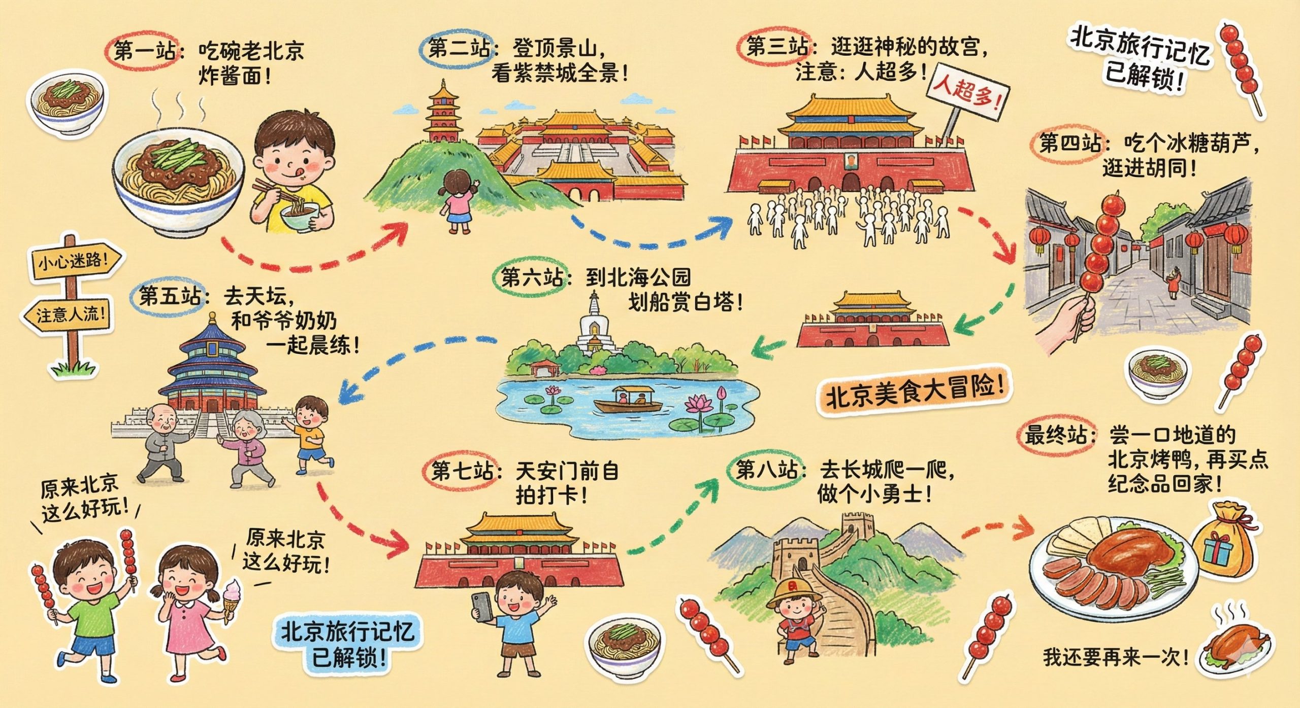 手绘风格的《{城市名}旅行手账插画