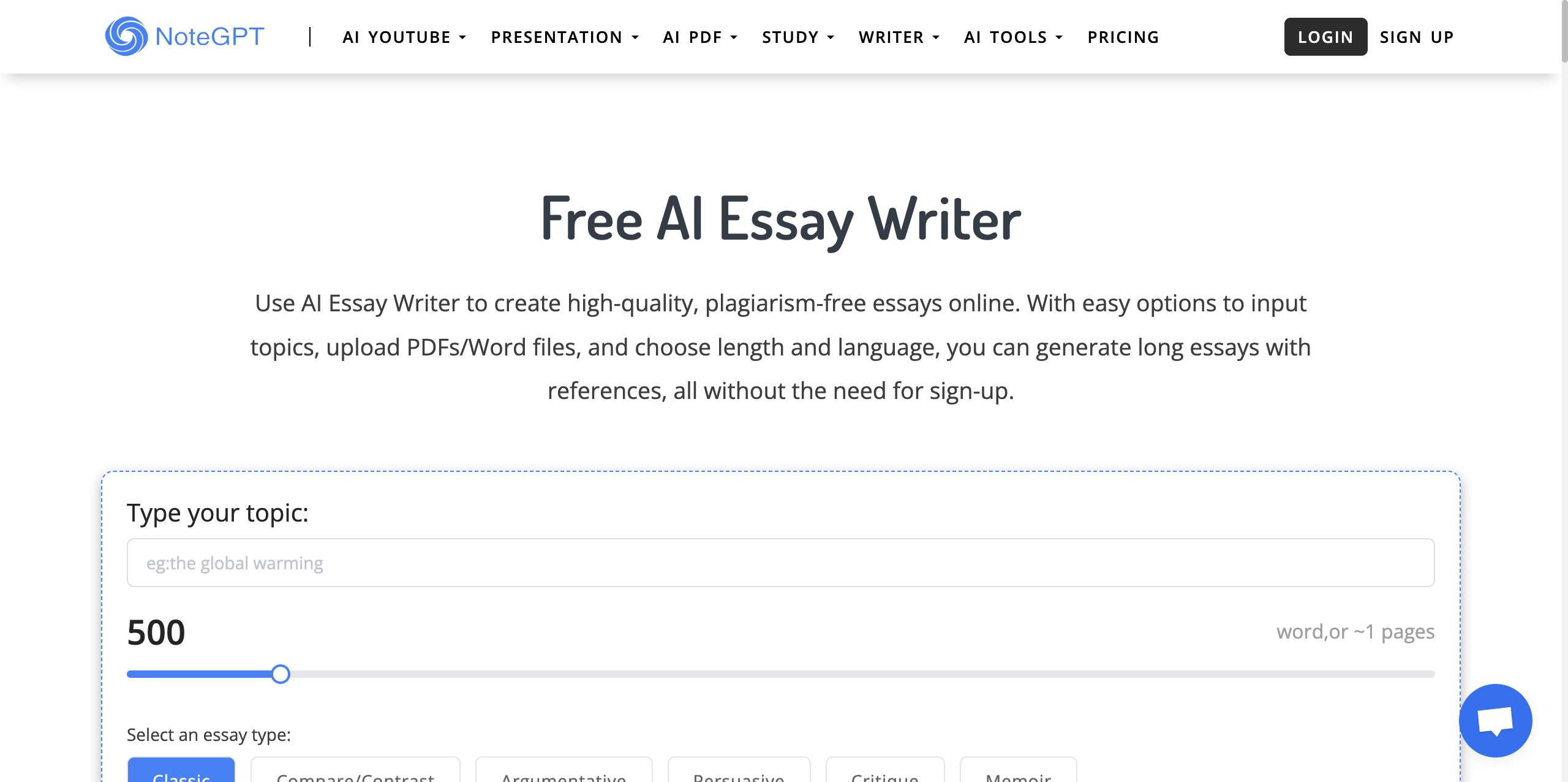 NoteGPT AI Essay Writer