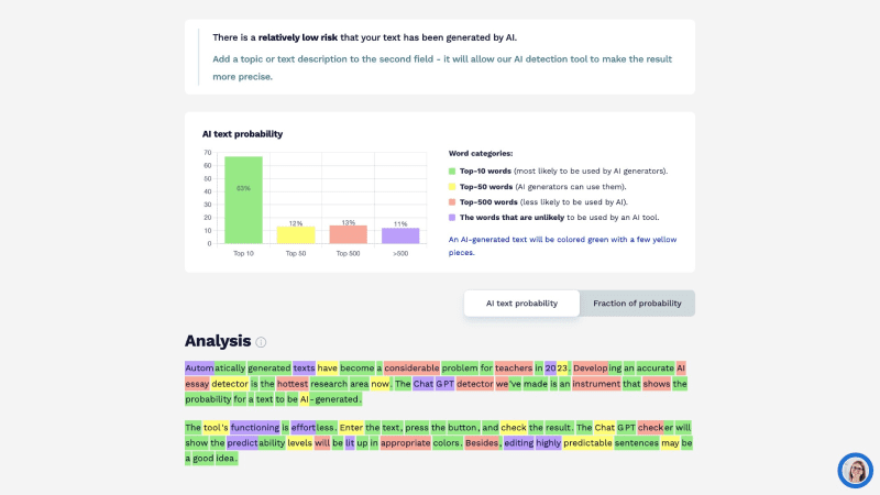 StudyCorgi ChatGPT Detector检测结果示例