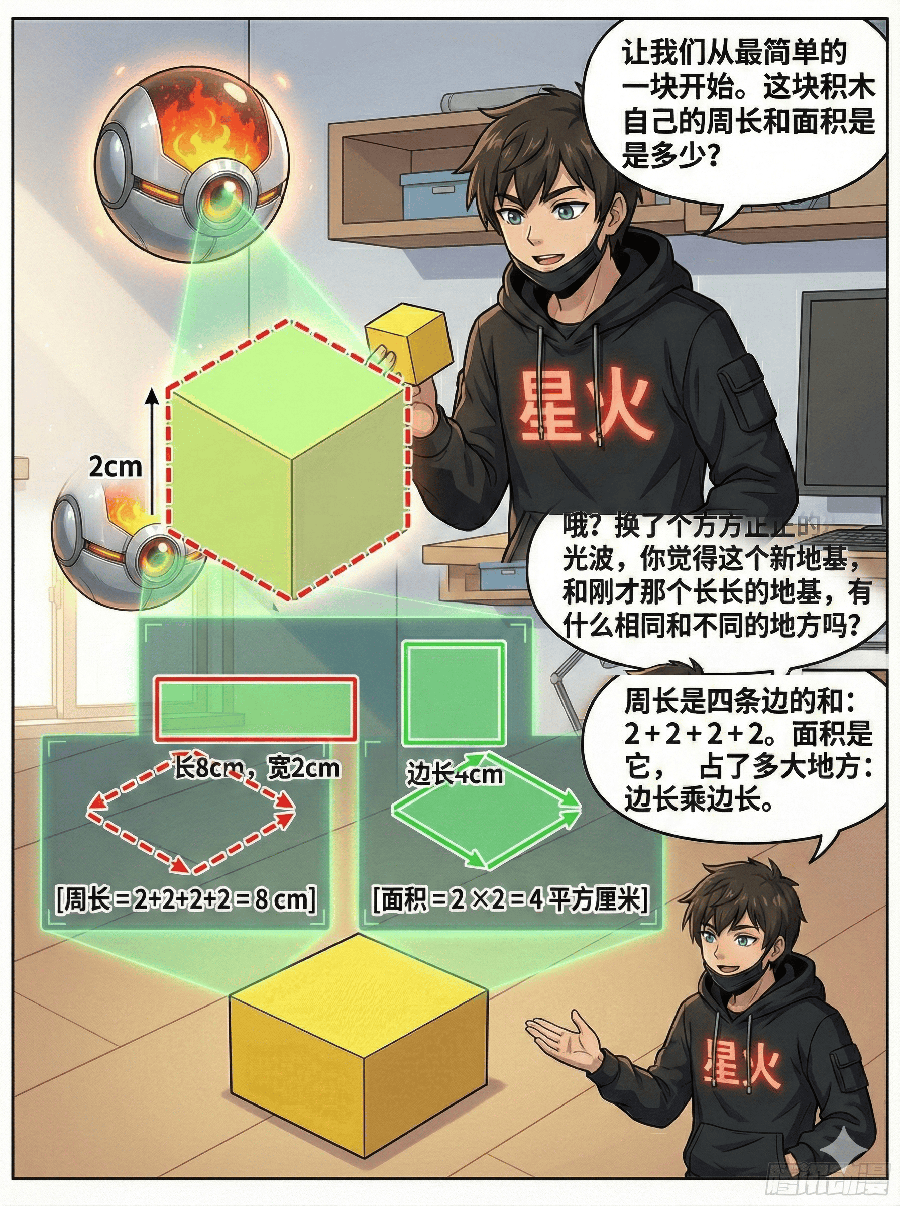 周长与面积计算详解：公式、区别与漫画练习题 | 数学几何教学 - 第 6 页