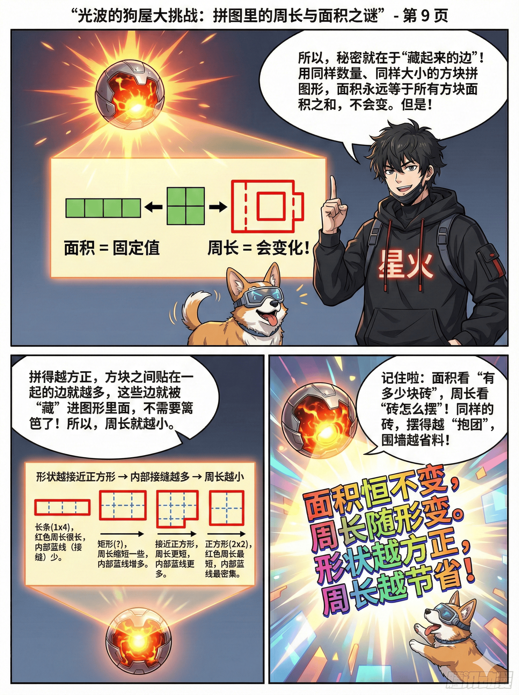 周长与面积计算详解：公式、区别与漫画练习题 | 数学几何教学 - 第 10 页