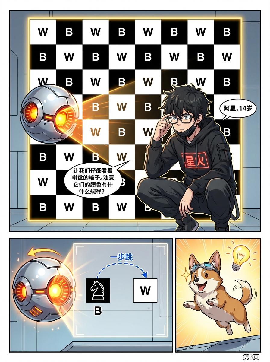 染色问题与黑白格分析详解：原理、例题与漫画教学 - 第 3 页