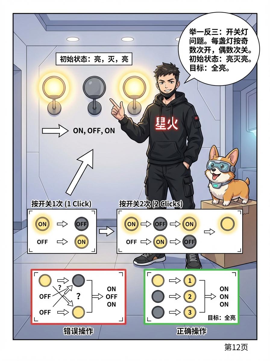 翻杯子/开灯问题详解：奇偶性原理、解题步骤与思维训练 - 第 12 页