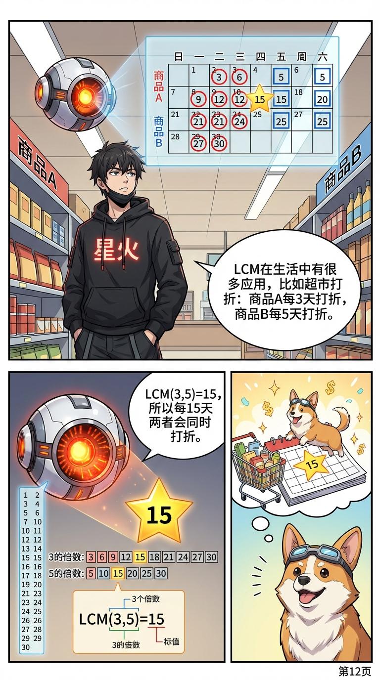 最小公倍数(LCM)详解：计算方法、练习题与漫画教学 - 第 12 页