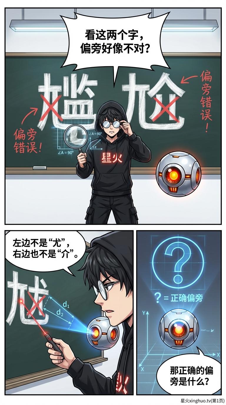 “尴尬”偏旁辨析：九字旁与尢字旁的区别详解与易错字教学