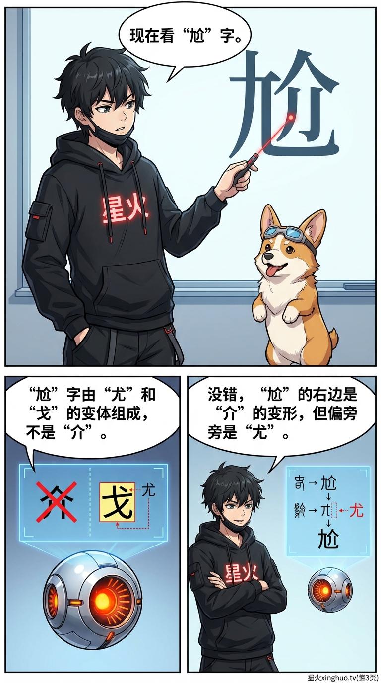 “尴尬”偏旁辨析：九字旁与尢字旁的区别详解与易错字教学 - 第 3 页