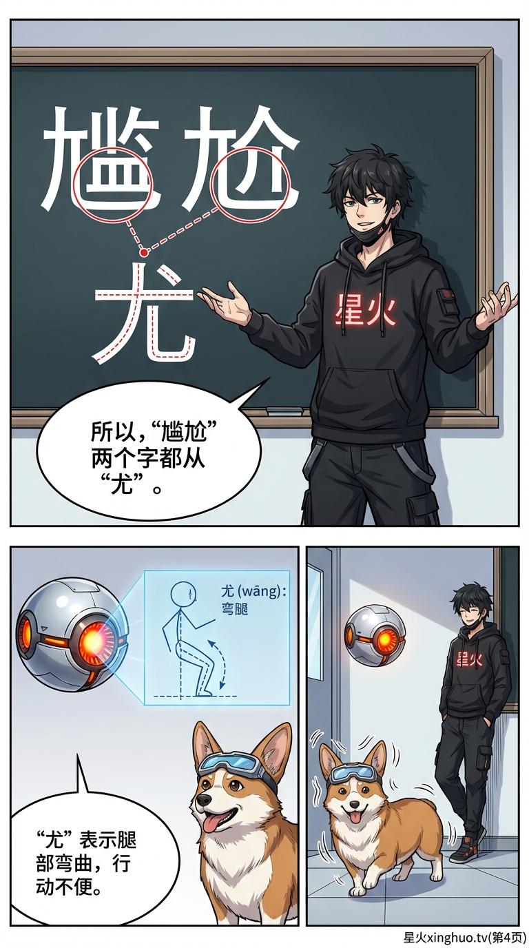 “尴尬”偏旁辨析：九字旁与尢字旁的区别详解与易错字教学 - 第 4 页