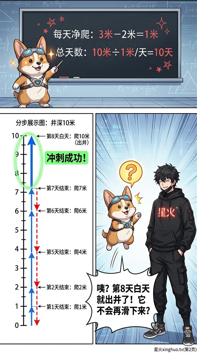 蜗牛爬井问题详解：最后一天不滑的解题关键与逆向思维方法 | 小学数学应用题 - 第 2 页