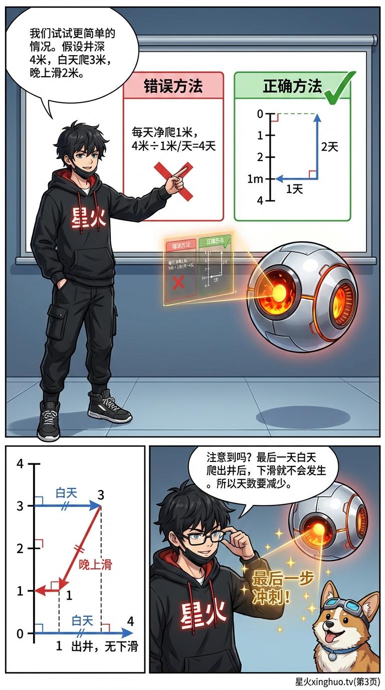 蜗牛爬井问题详解：最后一天不滑的解题关键与逆向思维方法 | 小学数学应用题 - 第 3 页