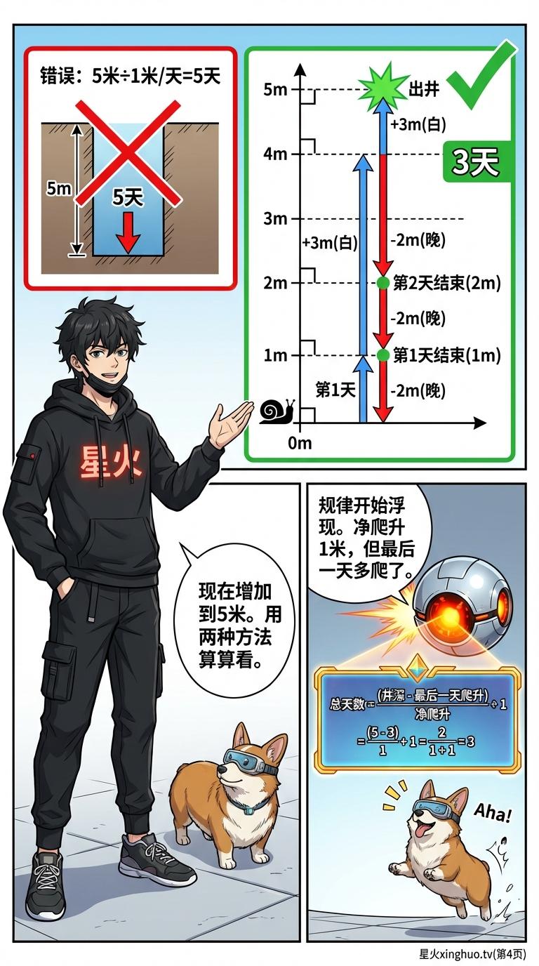 蜗牛爬井问题详解：最后一天不滑的解题关键与逆向思维方法 | 小学数学应用题 - 第 4 页