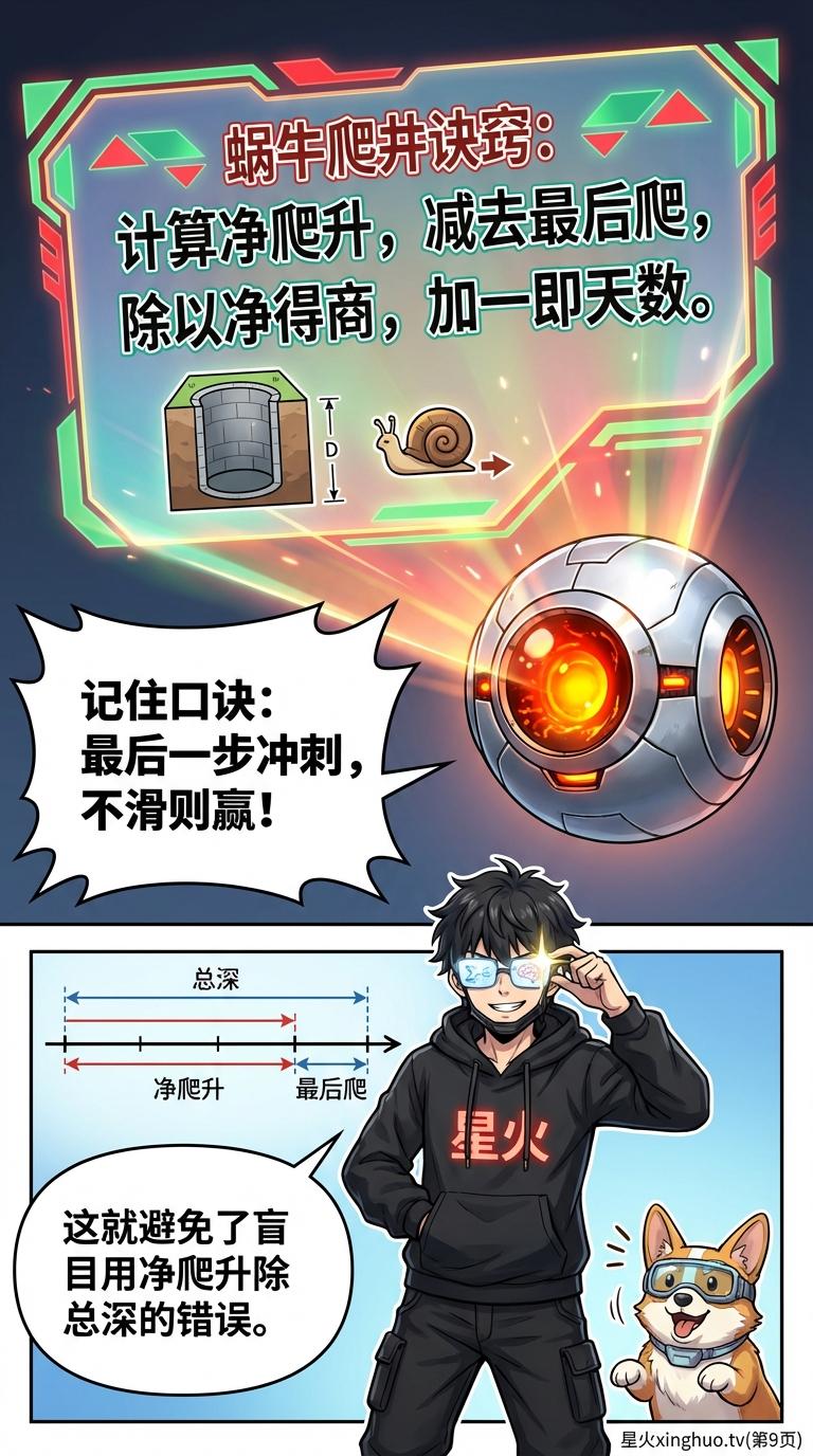 蜗牛爬井问题详解：最后一天不滑的解题关键与逆向思维方法 | 小学数学应用题 - 第 9 页