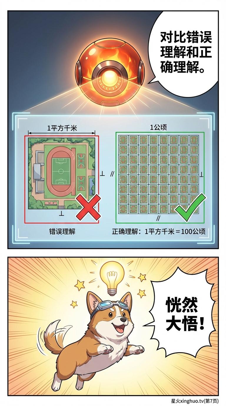 公顷和平方千米换算详解：操场对比法教学与练习题 - 第 7 页