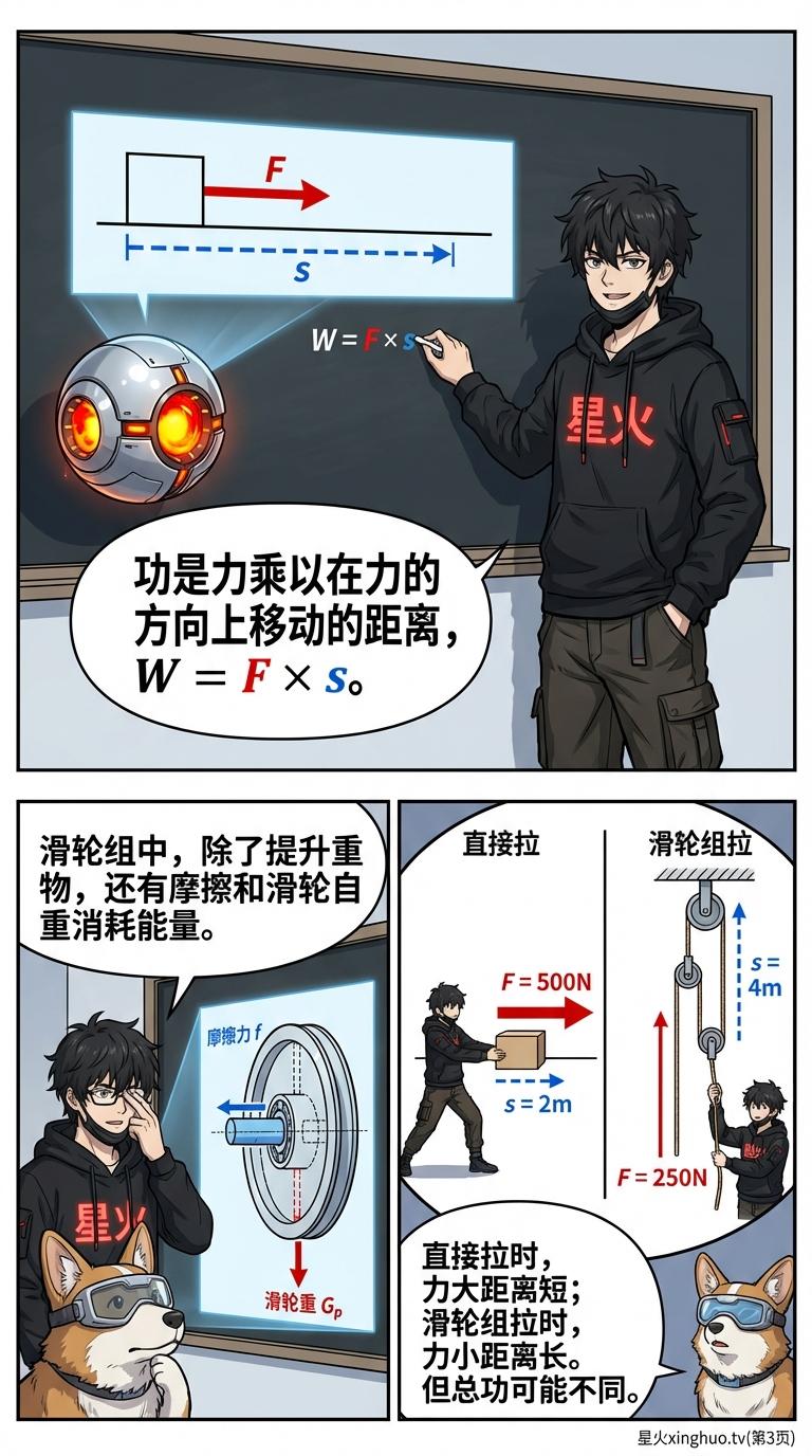 滑轮组省力不省功原理与机械效率计算详解 | 物理力学教学 - 第 3 页