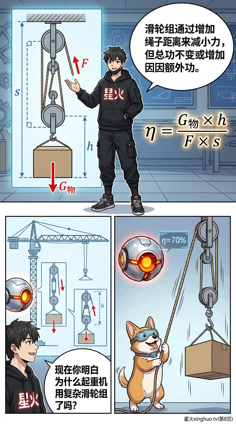滑轮组省力不省功原理与机械效率计算详解 | 物理力学教学 - 第 8 页