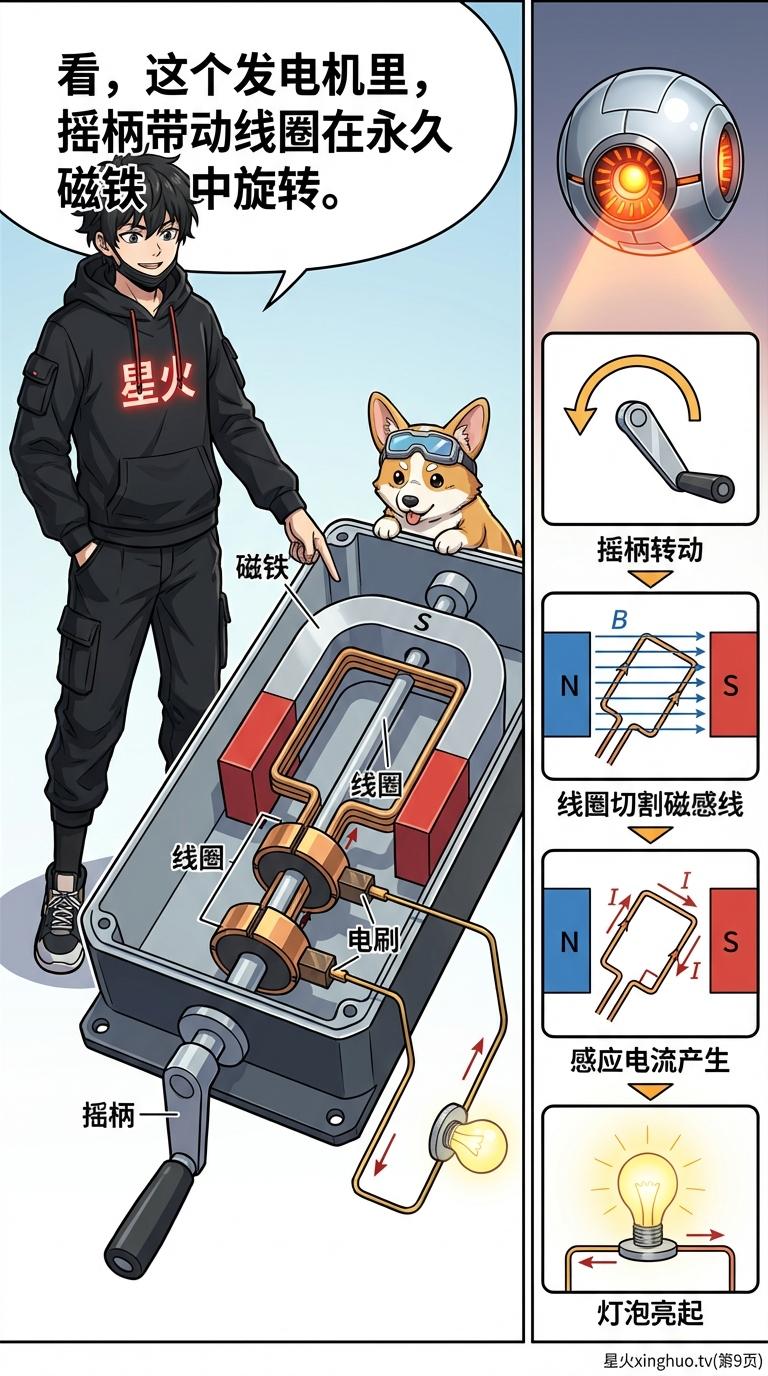 发电机原理详解：法拉第电磁感应定律与能量转换过程 | 物理教学 - 第 9 页