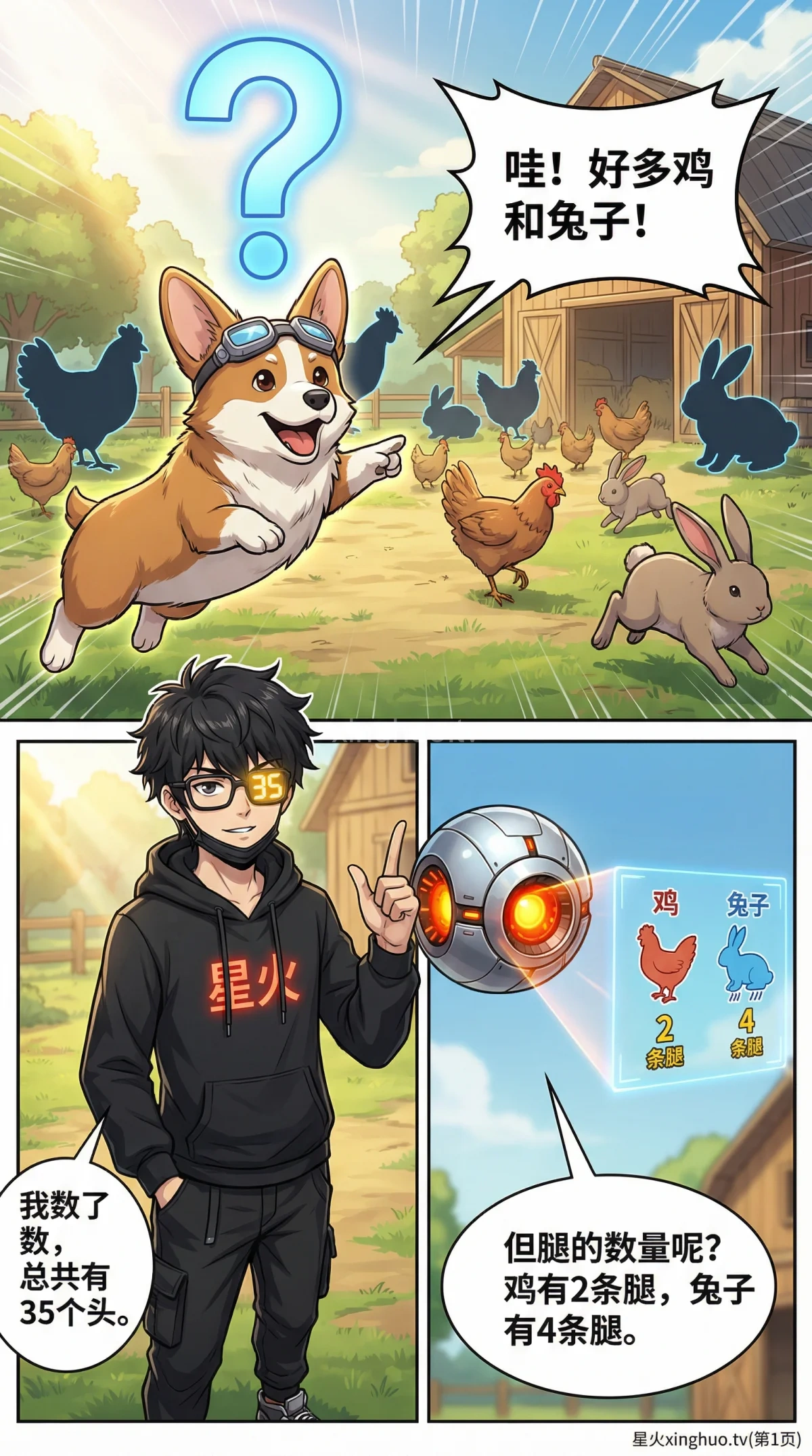 鸡兔同笼问题解法详解：二元一次方程步骤与练习题 | 数学应用题 - 第 1 页