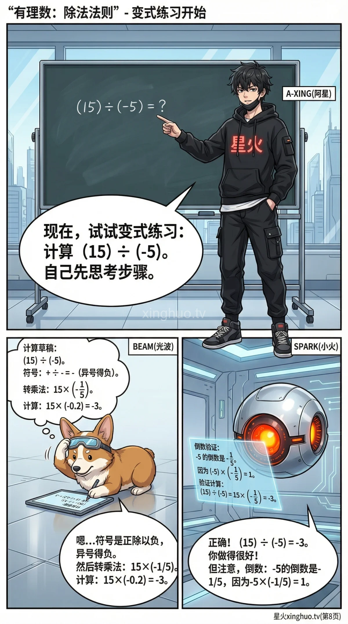 有理数除法法则详解：符号规则、分数运算与例题解析 - 第 8 页