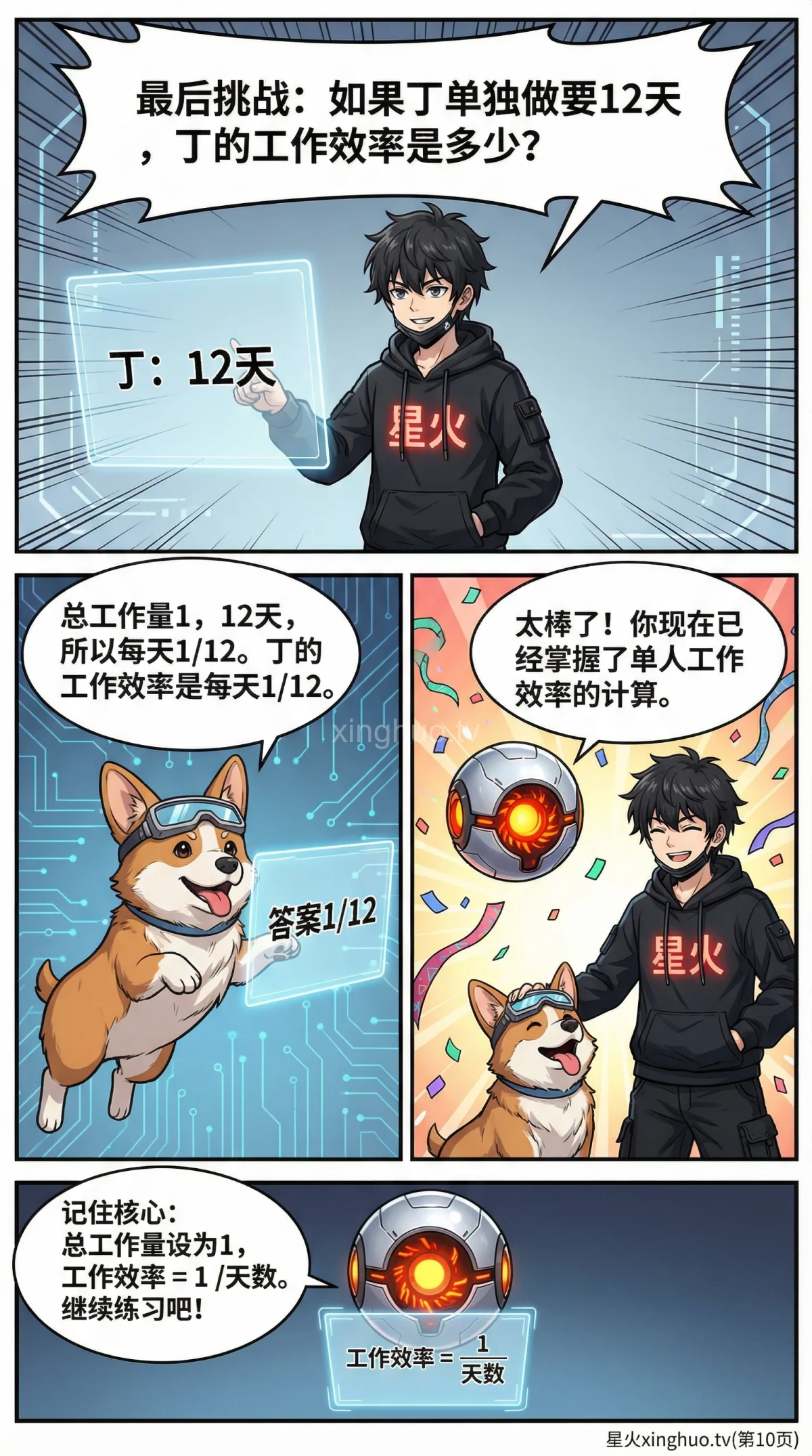 小学数学工程问题详解：单人工作效率与时间计算（含练习题与漫画讲解） - 第 10 页