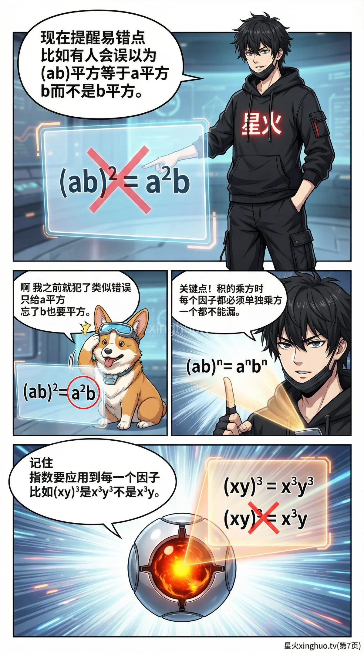 积的乘方法则详解：公式推导、例题与练习题（幂的运算） - 第 7 页