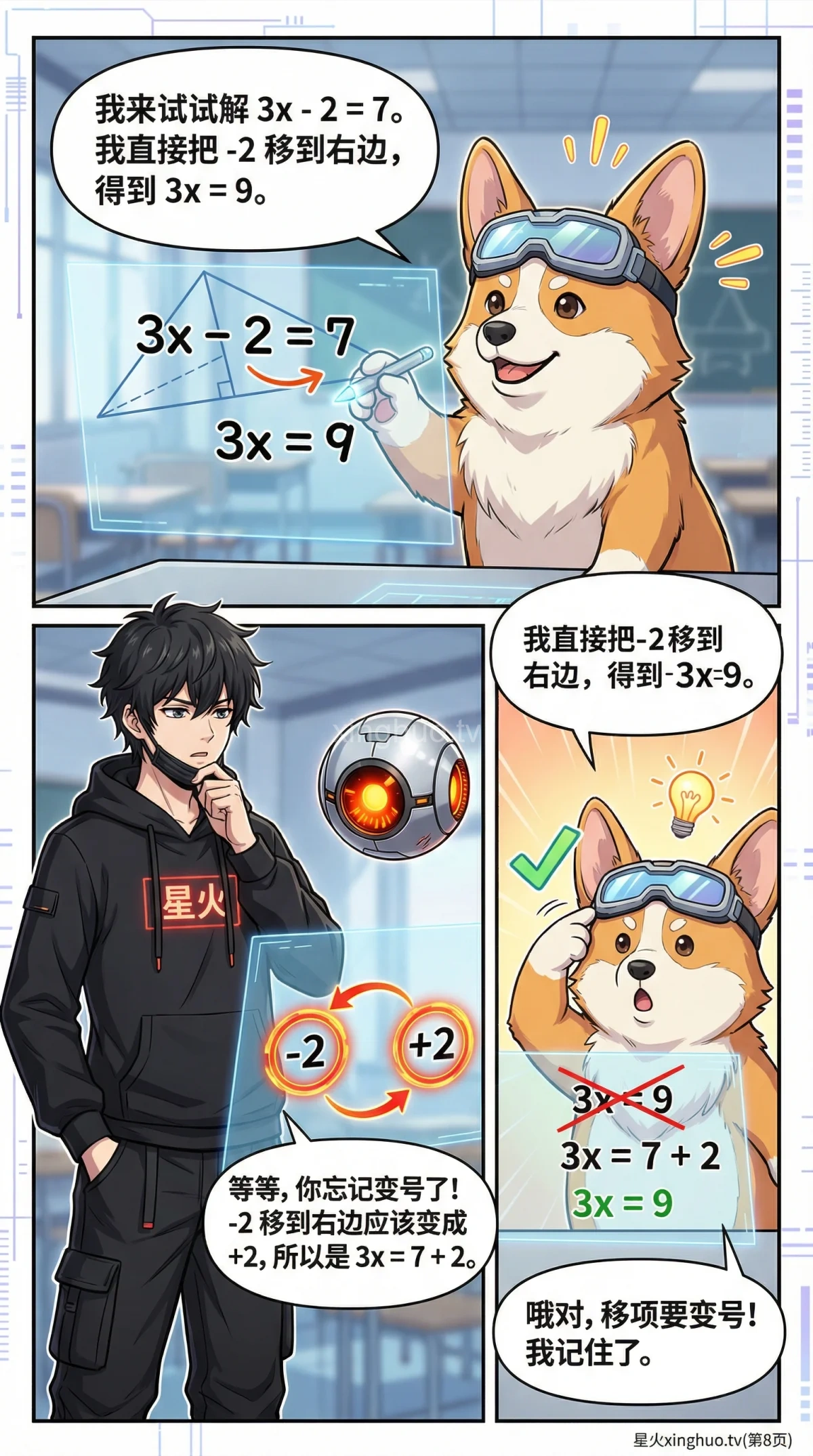 一元一次方程移项法则详解：步骤、例题与常见错误 - 第 8 页