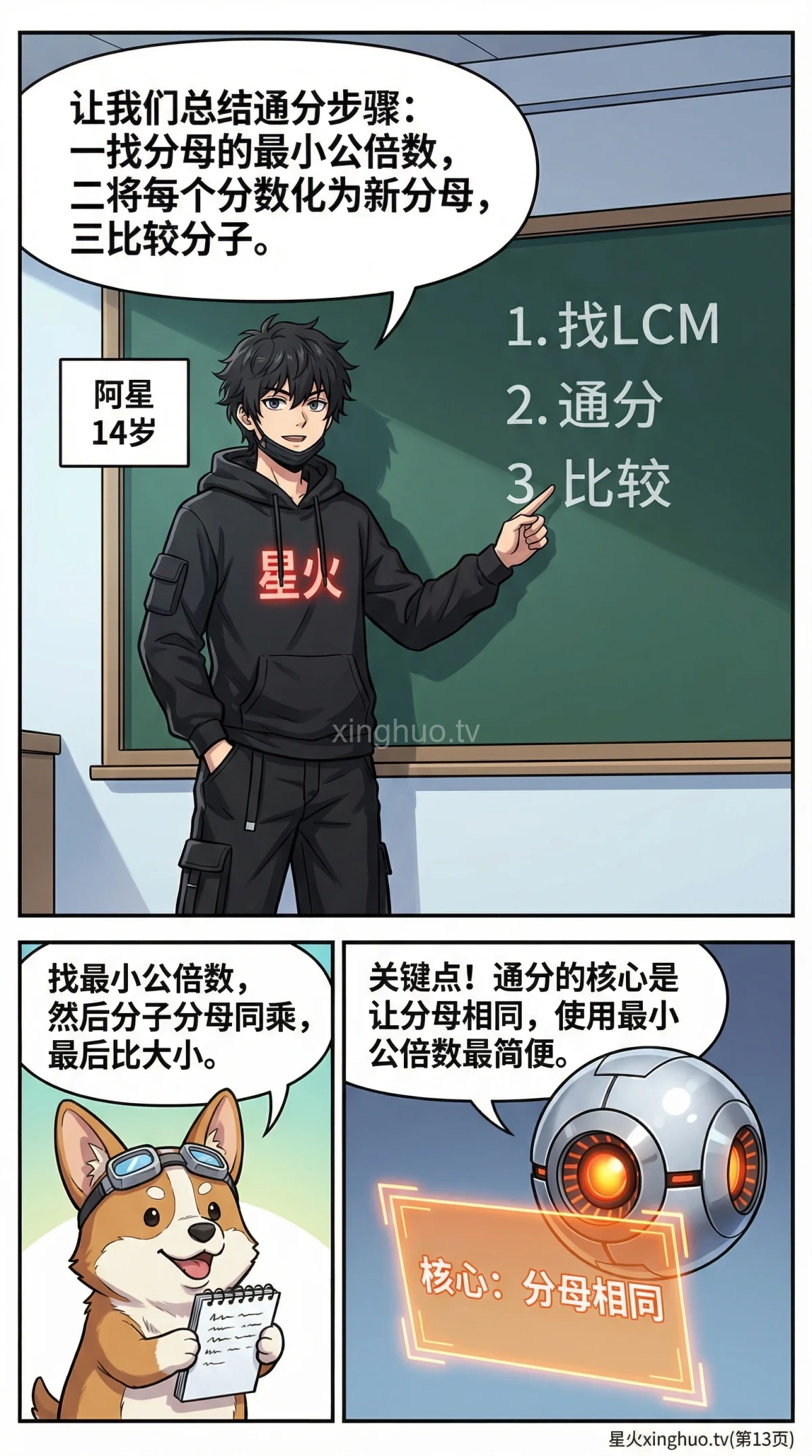 通分详解：方法步骤、练习题与常见错误解析 | 小学数学分数运算 - 第 13 页