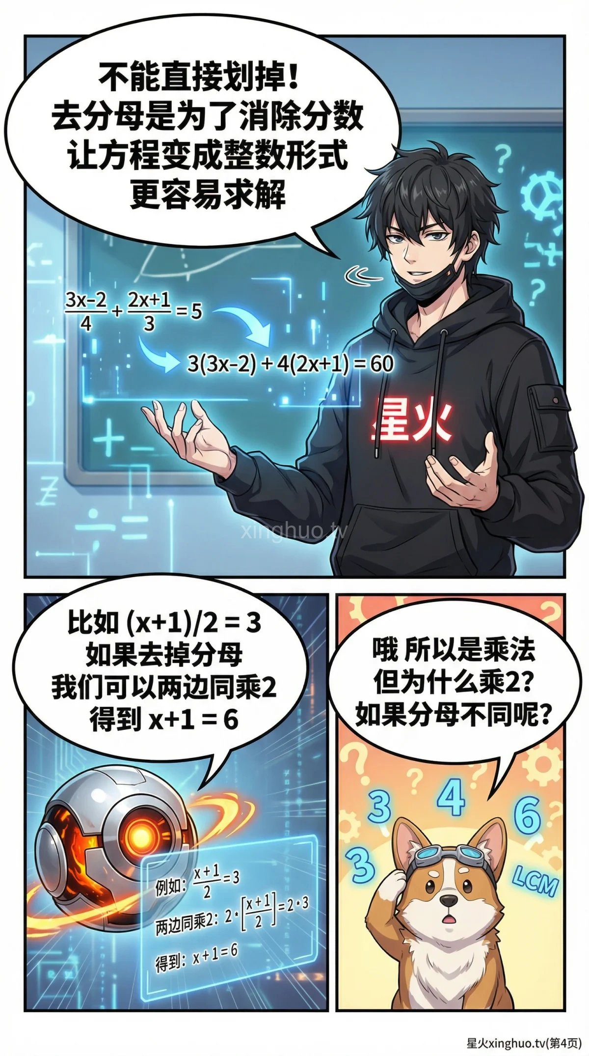 一元一次方程去分母：步骤详解与例题解析 | 初中数学 - 第 4 页