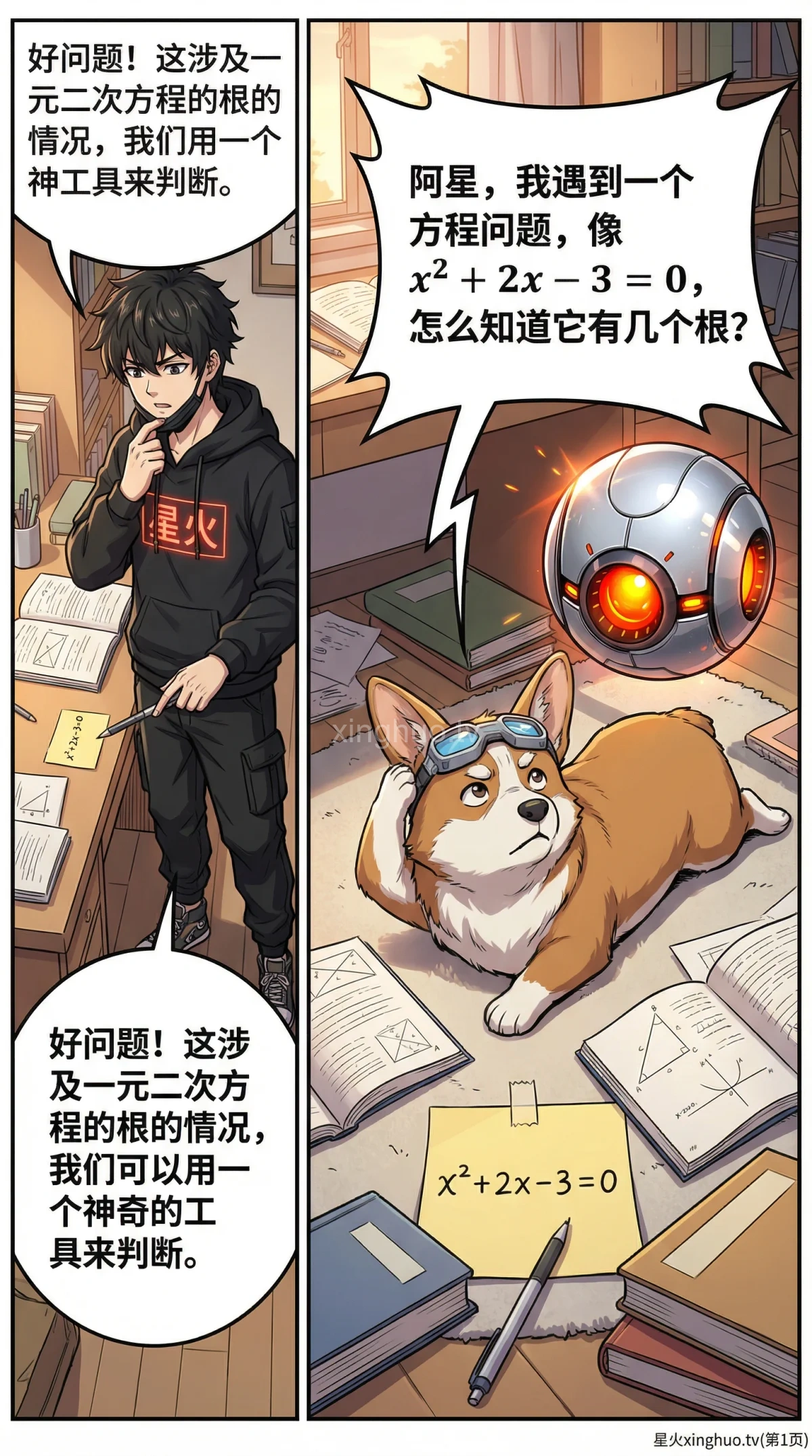 一元二次方程判别式(Δ公式)详解：如何判断根的性质与个数 | 漫画教学 - 第 1 页