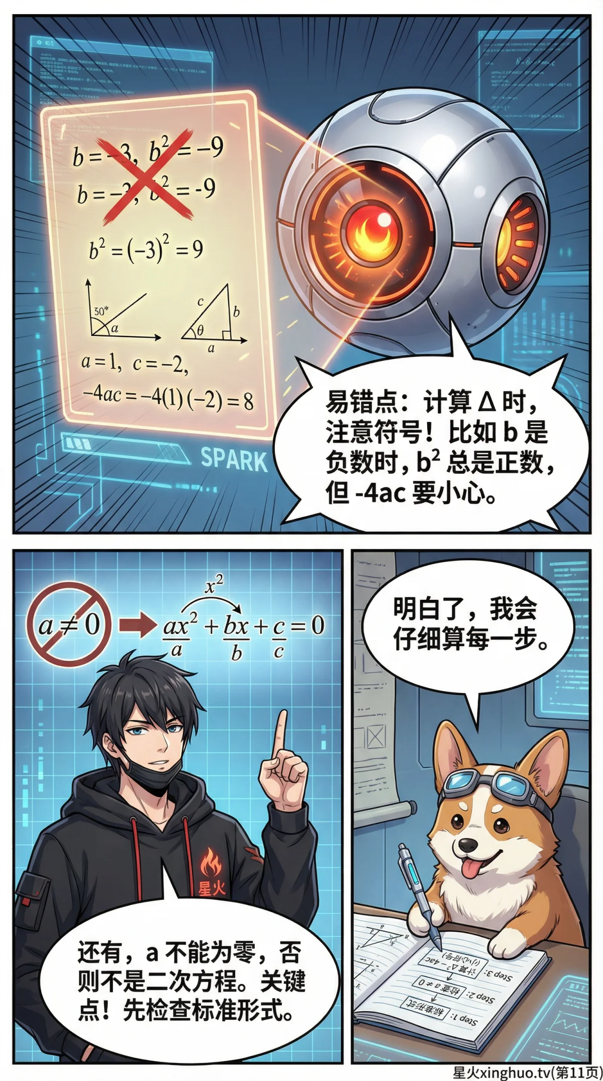 一元二次方程判别式(Δ公式)详解：如何判断根的性质与个数 | 漫画教学 - 第 11 页