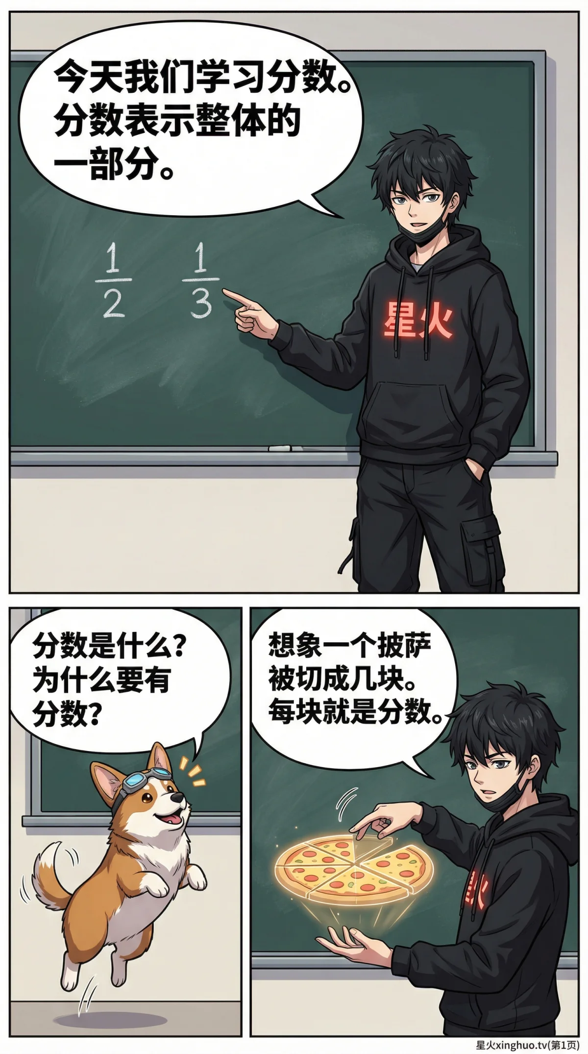 同分母分数加减法详解：计算方法、练习题与漫画图解 | 小学数学 - 第 1 页