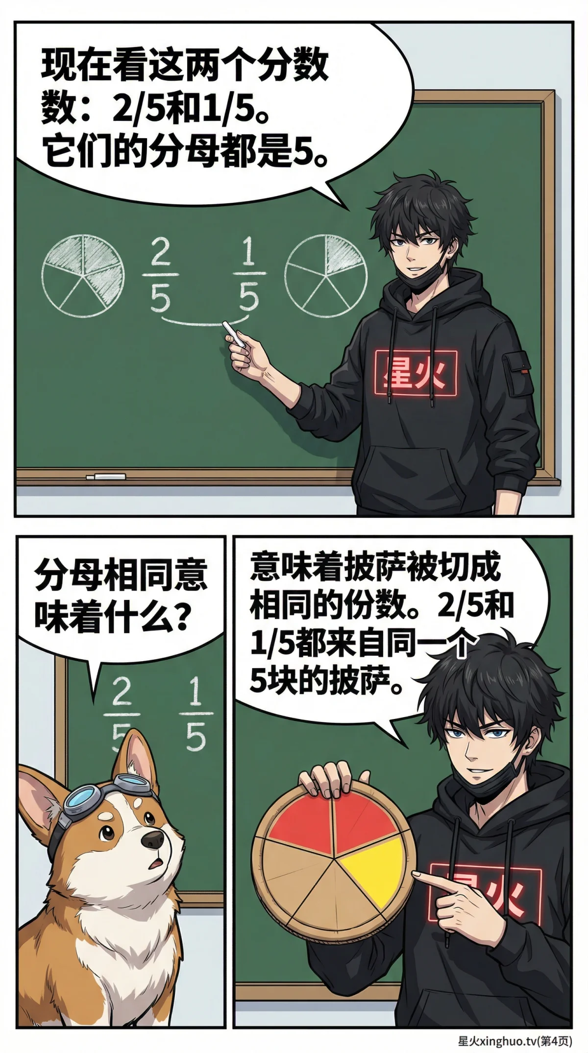 同分母分数加减法详解：计算方法、练习题与漫画图解 | 小学数学 - 第 4 页