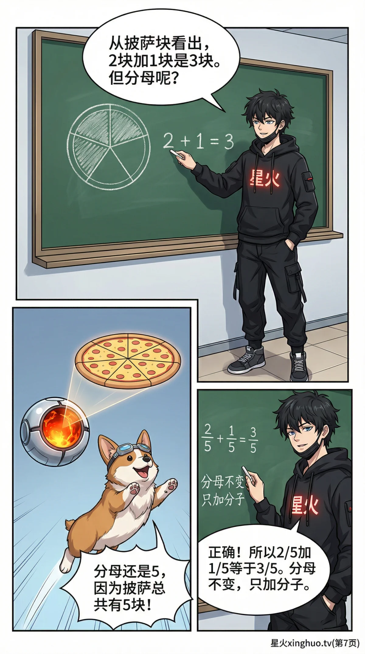 同分母分数加减法详解：计算方法、练习题与漫画图解 | 小学数学 - 第 7 页