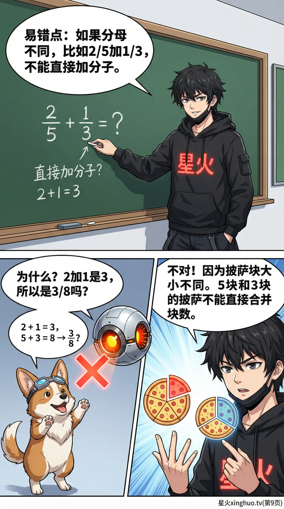 同分母分数加减法详解：计算方法、练习题与漫画图解 | 小学数学 - 第 9 页