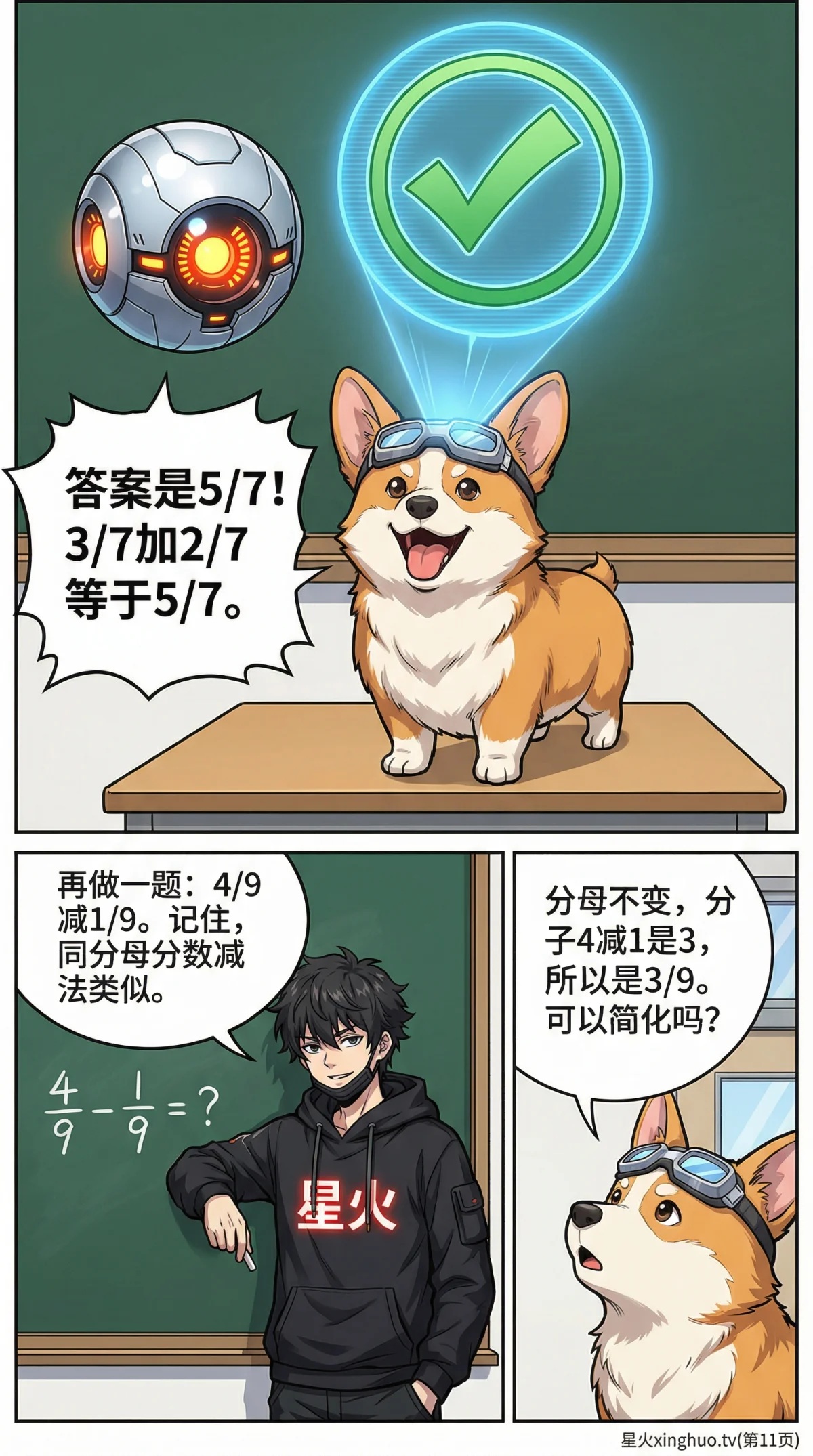 同分母分数加减法详解：计算方法、练习题与漫画图解 | 小学数学 - 第 11 页