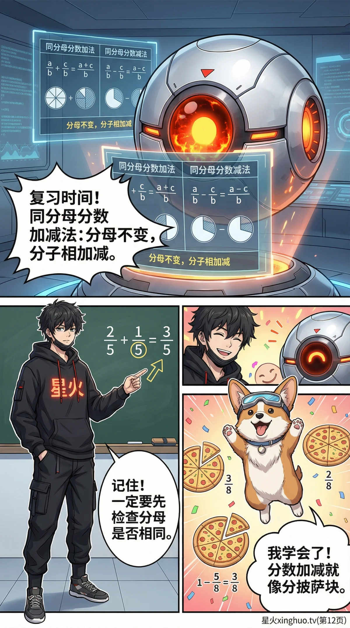 同分母分数加减法详解：计算方法、练习题与漫画图解 | 小学数学 - 第 12 页