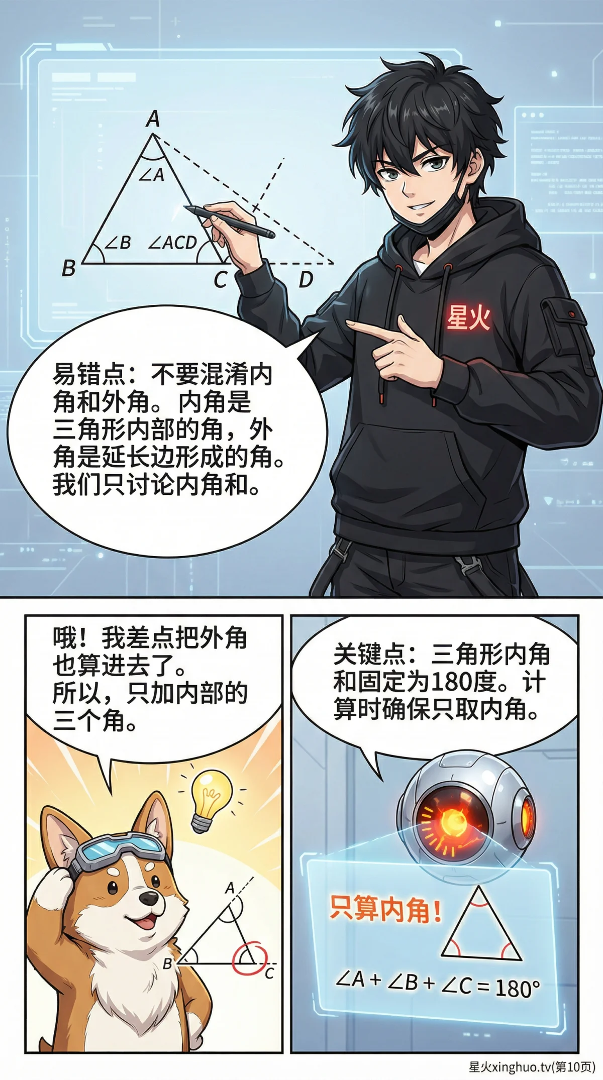 三角形内角和定理：证明方法、应用与例题详解 | 初中数学几何 - 第 10 页