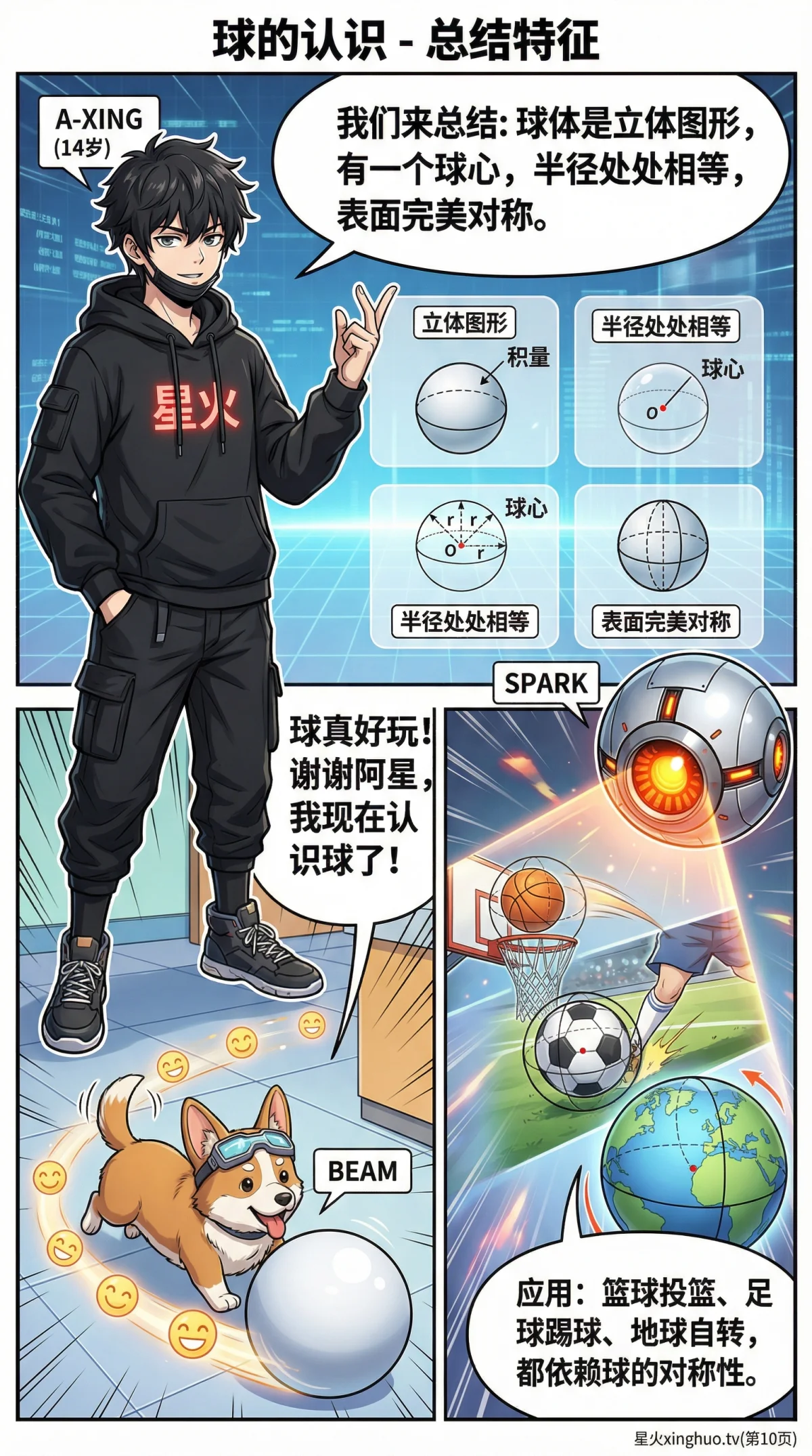 球的认识与性质详解：定义、公式与生活实例（数学漫画教学） - 第 10 页