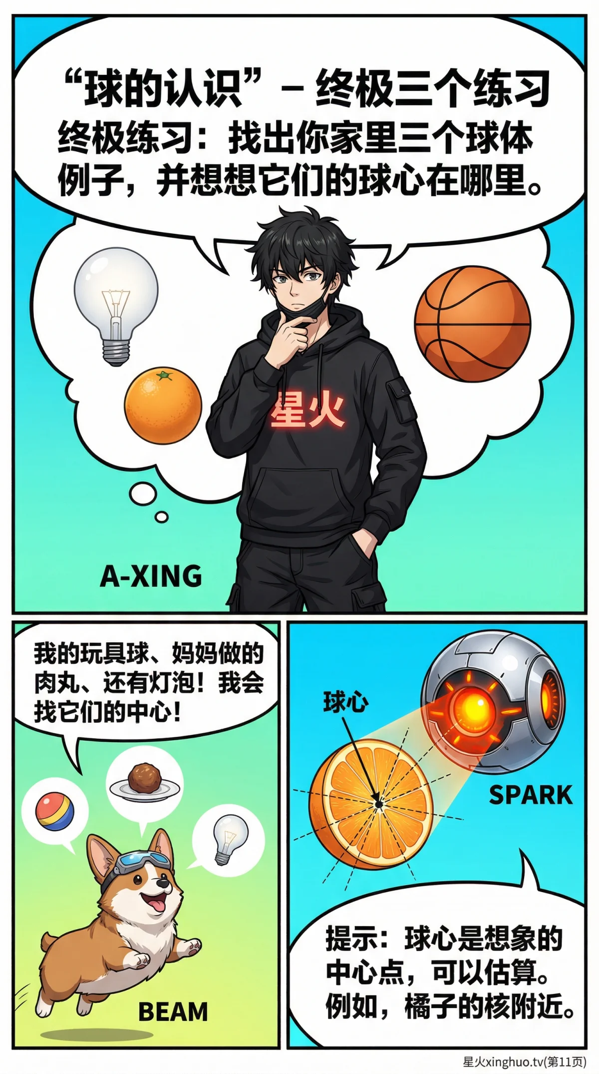 球的认识与性质详解：定义、公式与生活实例（数学漫画教学） - 第 11 页