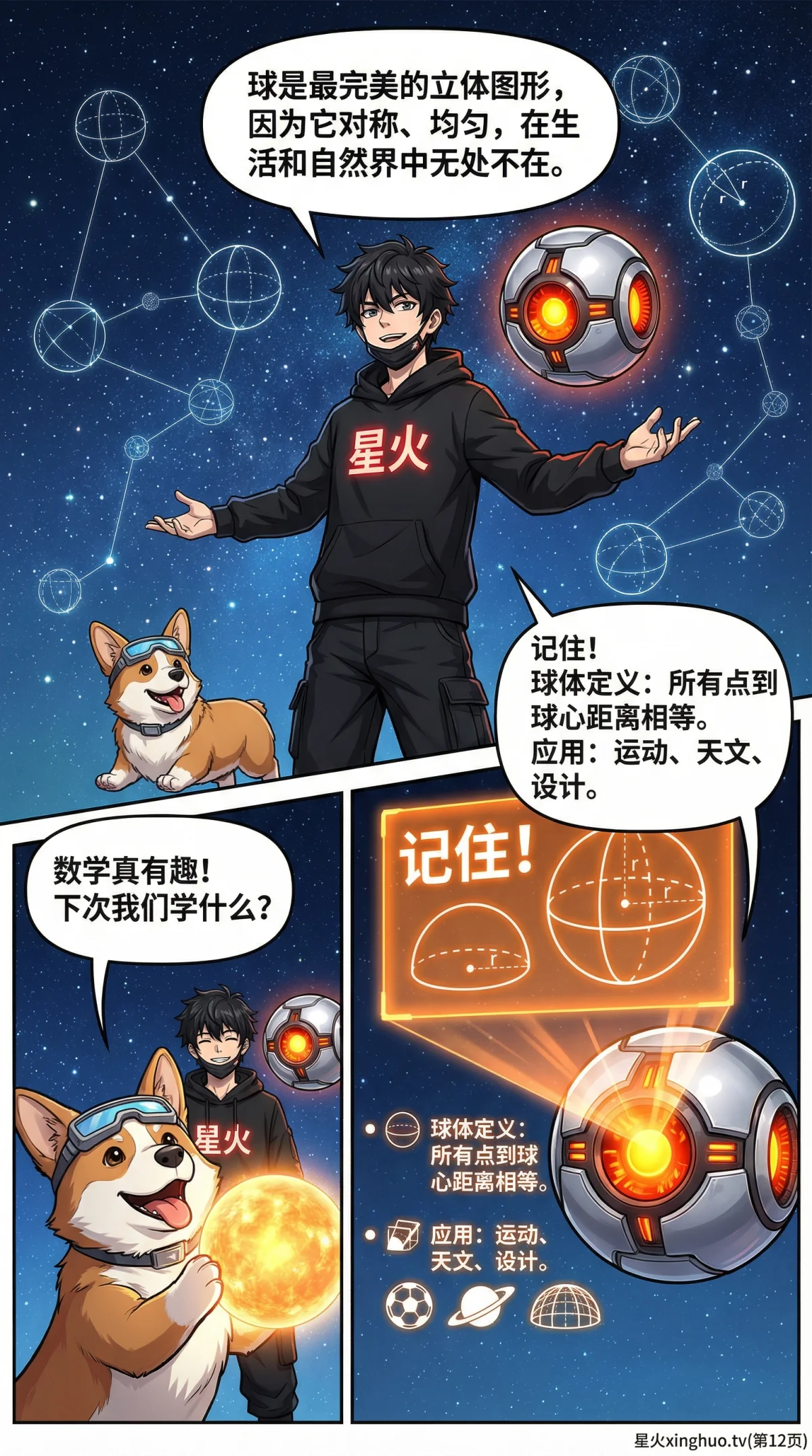 球的认识与性质详解：定义、公式与生活实例（数学漫画教学） - 第 12 页